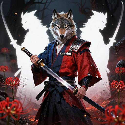 Ronin Wolf Samurai with Katana