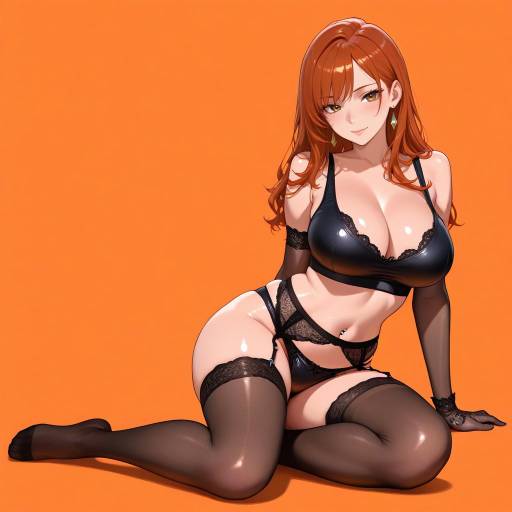 Sultry Woman in Black Lace Lingerie