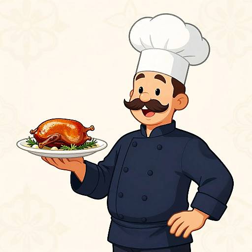 Cheerful Cartoon Chef with Duck Confit
