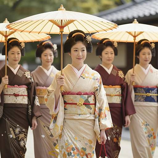 Elegant Gathering of Japanese Women in Kimonos