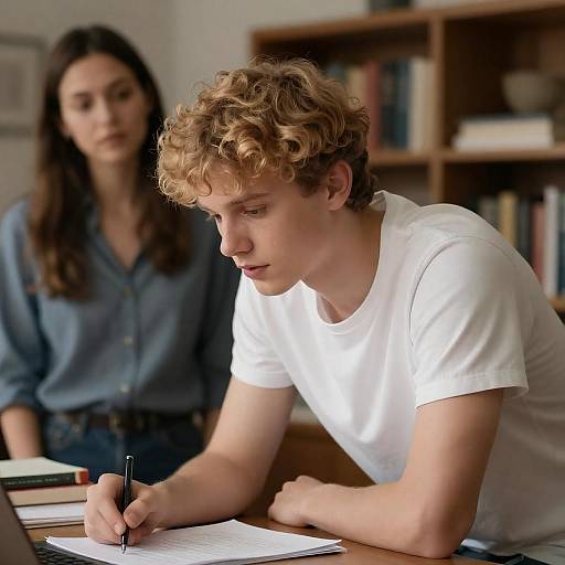 Young Man Studying in Dim Room