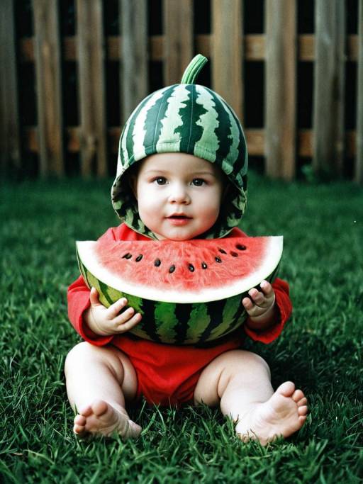 Baby in Watermelon Costume with Slice