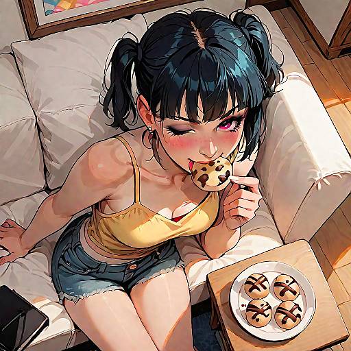 Girl Eating Cookies in Living Room