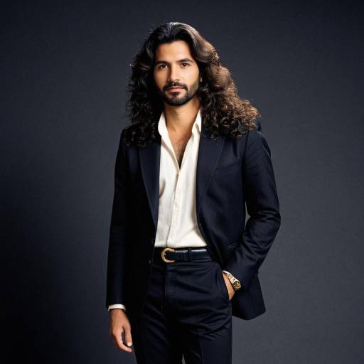 Man with long wavy hair in vintage outfit