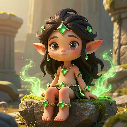 Fantasy Goblin Girl with Magic Gems