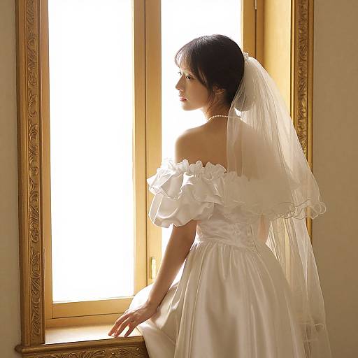 Elegant Woman by Window in Gown