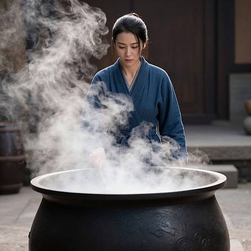 Woman in Blue Robe with Cauldron
