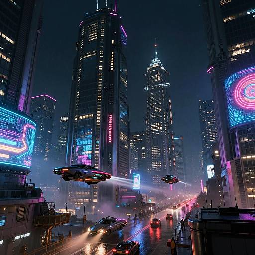 Cyberpunk Cityscape with Neon Lights