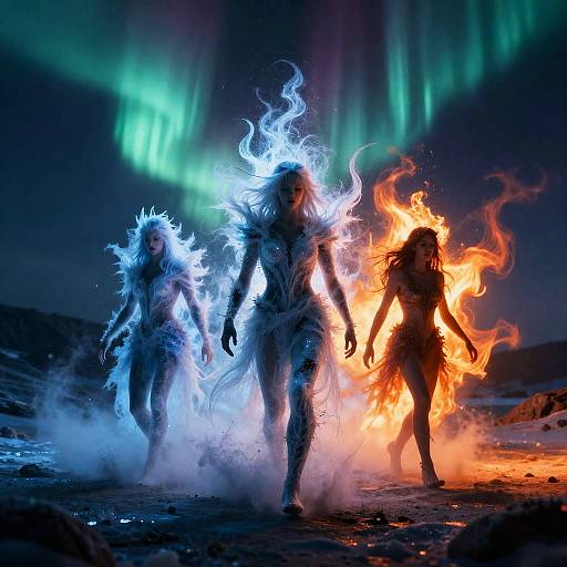 Celestial Ice Spirits Under Aurora Heat