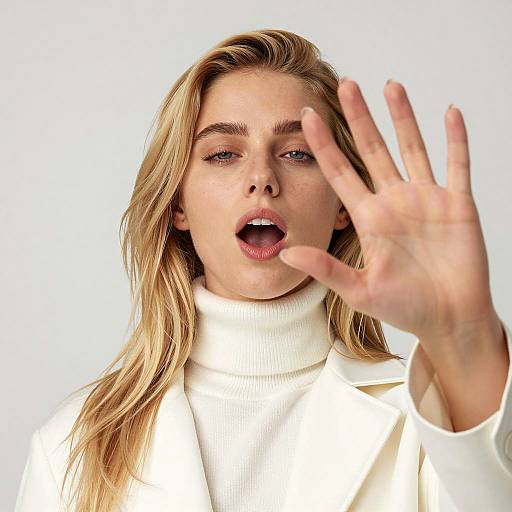 Blonde Woman Raising Hand Close-Up