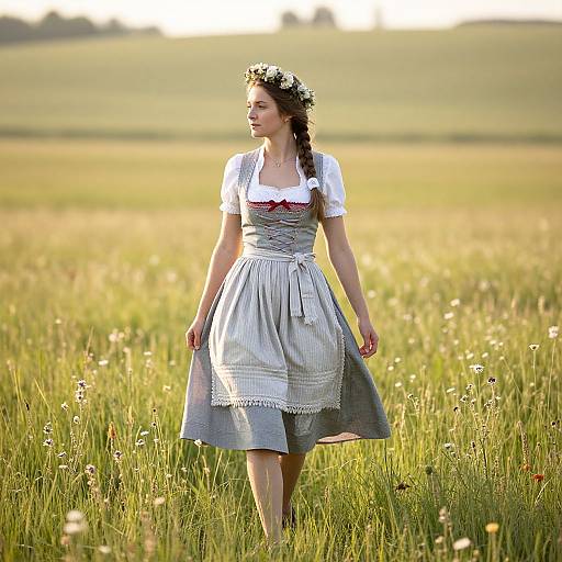 Young Woman in Traditional Dirndl Meadow