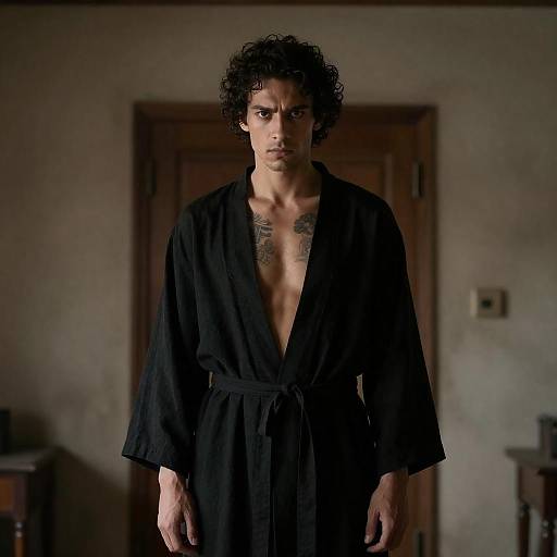 Mysterious Man in Dimly Lit Room