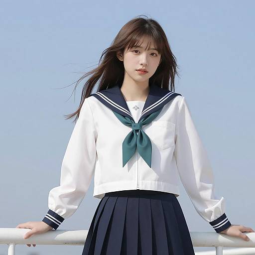 Serene Young Woman in Sailor Outfit
