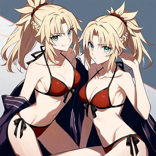 Illustration of Mordred (swimsuit rider) (fate), fate (series) in the style of Aoki shizumi