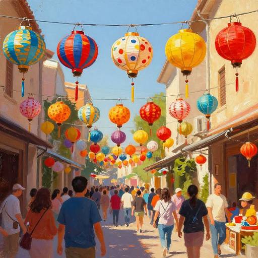 Vibrant Festival Decorations and Crowd