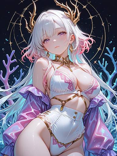 Anime Girl in White and Pink Underwire Bikini