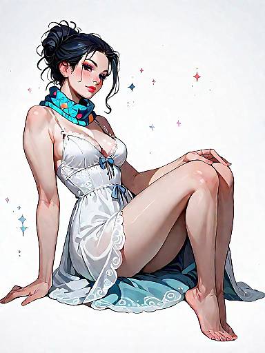 Woman in Silk Chemise with Scarf Sitting