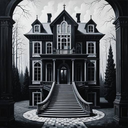 Monochromatic Surreal Manor Painting