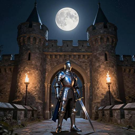 Noble Knight Guarding Castle at Night