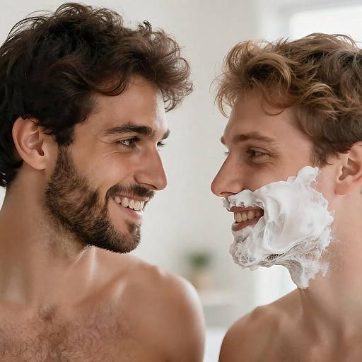 Smiling Men with Shaving Cream Close-Up