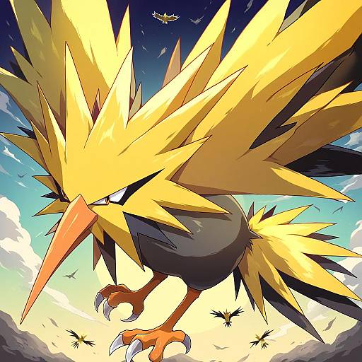 Illustration of Zapdos, pokemon in the style of Kaoling