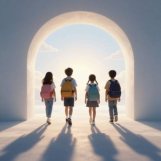 Children Journey Through Luminous Archway