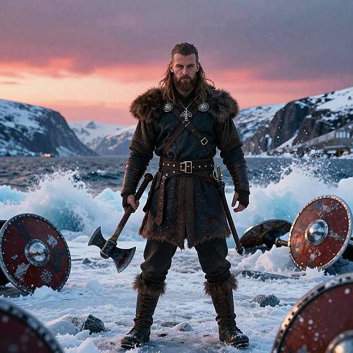 Epic Viking Berserker in Frozen Fjord