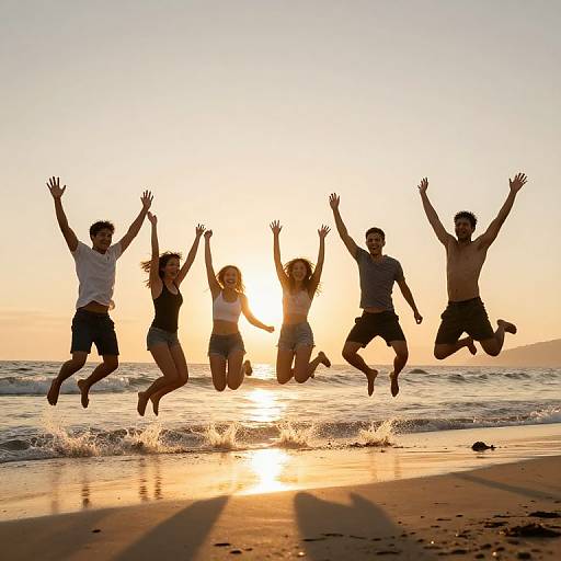 Joyful Friends Celebrating Sunset Beach