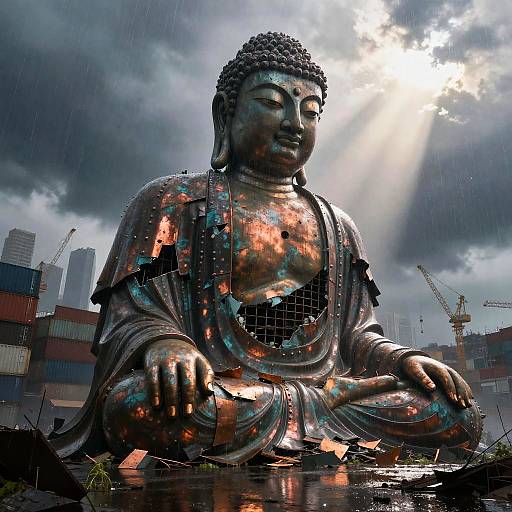 Colossal Copper Buddha in Derelict Port