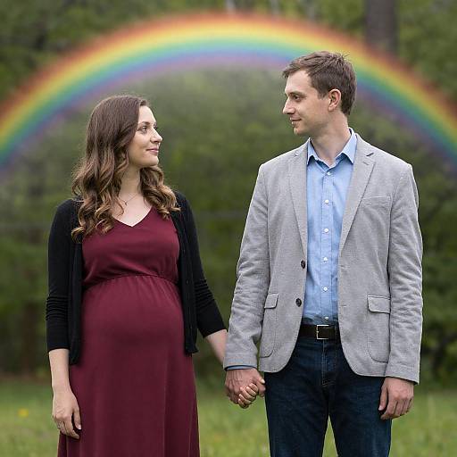 Pregnant Couple in Nature Embrace