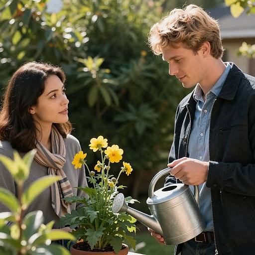 Outdoor Scene of a Couple Gardening