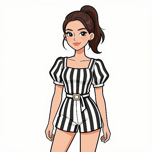 Smiling Woman in Striped Romper