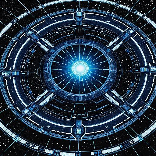 Futuristic Circular Space Station in Cosmic Background