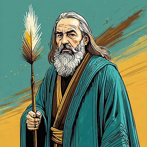 Elderly Bearded Wizard with Staff