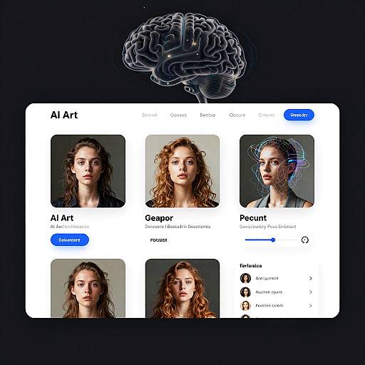 Digital art image showing AI-generated portraits of five women with curly hair, labeled 