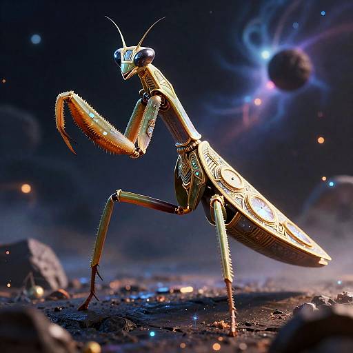 Interdimensional Art-Deco Clockwork Mantis Battle