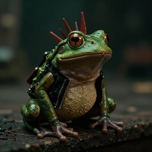 Cinematic Punk Frog on Sidewalk