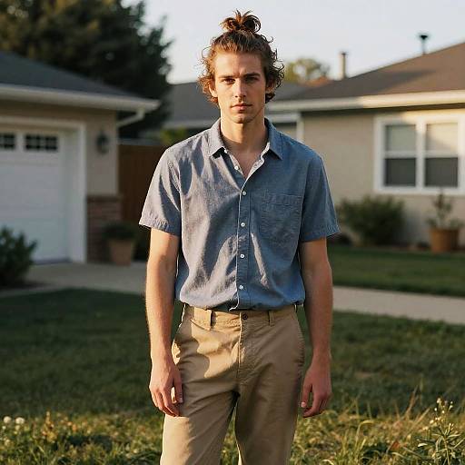 Messy Top Knot Man in Casual Style