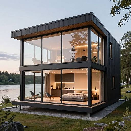 Scandinavian Riverview Modern Flat Cabin