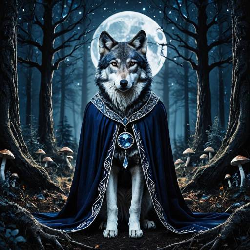 Enchanted Wolf in Moonlit Forest Enchanted Wolf in Moonlit Forest