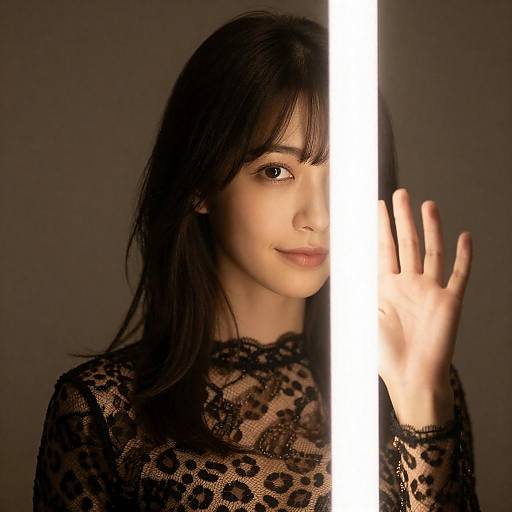 Young Woman with Lace Leopard-Print Top and Light Beam