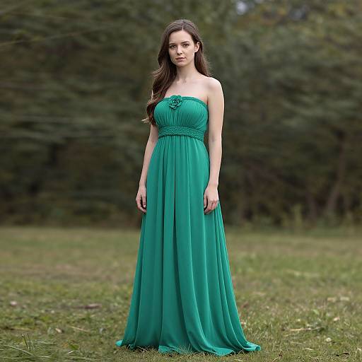 Elegant Woman in Green Gown Outdoors