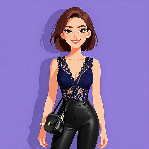 Chic Woman in Navy Lace Top