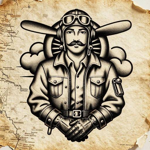 Vintage Aviator Ink Tattoo Flash