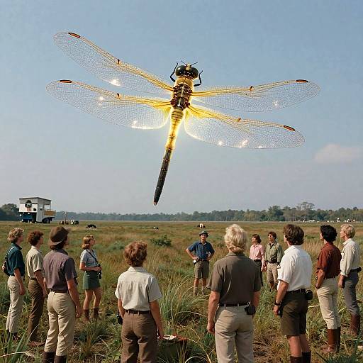 70s Marshland with Giant Glowing Dragonfly