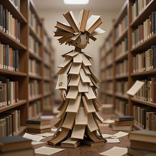 Surreal Figure of Cascading Books