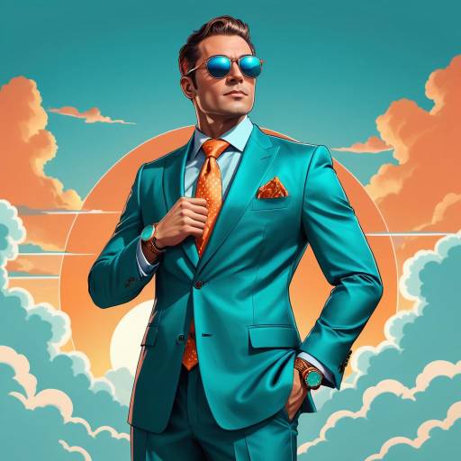Confident Man in Teal Suit at Sunset