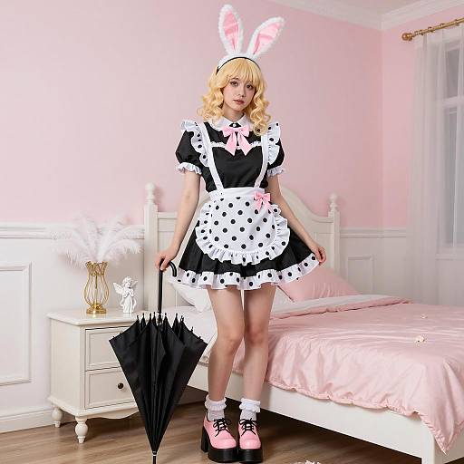 Whimsical Maid in Pastel Bedroom