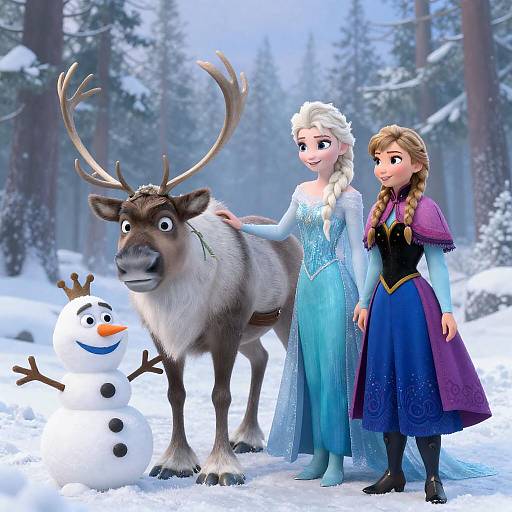 Frozen Sisters and Friends in Snowy Forest