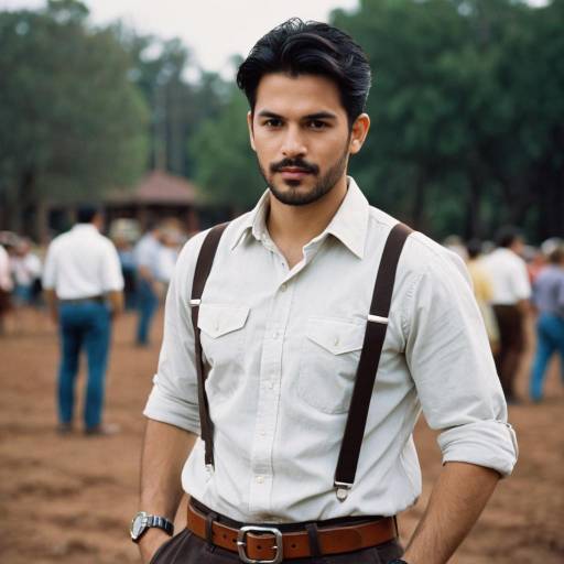 Man in White Shirt with Suspenders Outdoors